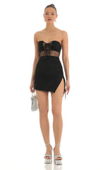 Striped Strapless Dress in Black