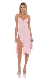 Satin Midi Dress in Pink