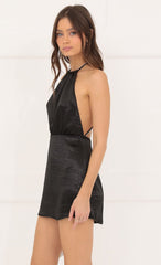 Satin Halter Dress in Black
