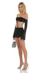Mesh Rhinestone Two Piece Set in Black