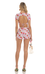 Strawberry Floral Two Piece Short Set in Purple