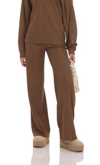 Knit Straight Pants in Brown