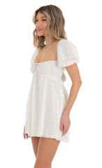 Sequin Puff Sleeve Baby Doll Dress in White