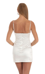Satin Lace Cutout Dress in White