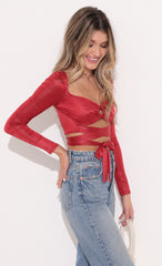 Long Sleeve Sparkle Top in Red
