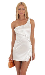 Satin One Shoulder Dress in White