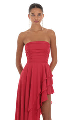 Asymmetrical Corset Dress in Red