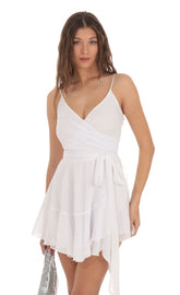 Wrap Dress in White Shimmer