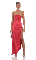 Satin Corset Maxi Dress in Red