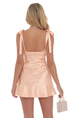 Pearl Cutout Satin Dress in Peachy Pink