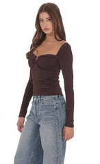 Embellished Long Sleeve Top in Chocolate