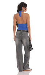 Faded Cutoff Jeans in Grey Denim