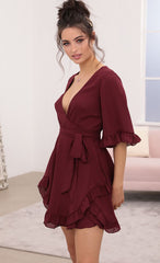 Ruffle Dress in Burgundy