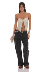 Sequin Strapless Fly Away Top in Champagne