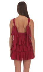 Plunge Neck Ruffle Dress in Maroon
