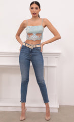Roma Top in Aqua and Off White Lace