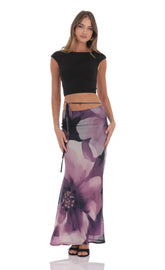 Mesh Floral Maxi Skirt in Purple