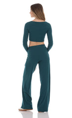 Soft Ribbed Straight Pants in Teal
