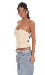 Ruched Lace Top in Pastel Peach