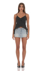 Ruffle Tassel Top In Black