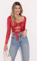 Long Sleeve Sparkle Top in Red