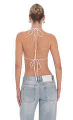 Rhinestone Draped Top in White