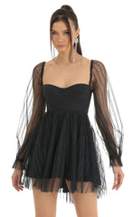 Corset Long Sleeve Striped Dress in Navy