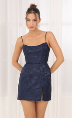 Floral Jacquard Corset Dress in Navy