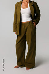 Sheveta The Meridian Wide-Leg Trousers - Olive Oil