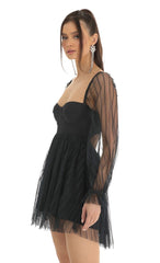 Corset Long Sleeve Striped Dress in Navy