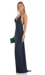 Gathered Cross Back Maxi Dress in Navy