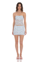 Floral Lace Bodycon Two Piece Set in Blue