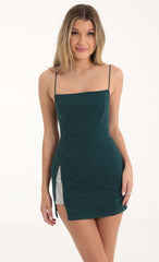 Rhinestone Slit Dress in Green