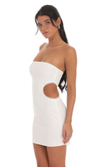 Pearl Cutout Strapless Dress in White