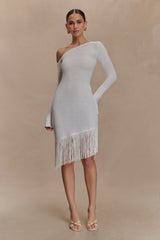 Kayden Fringe Off Shoulder Knit Mini Dress - Ivory