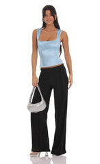 Satin Square Neck Top in Sky Blue