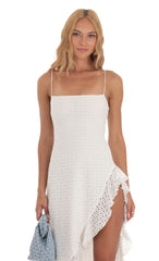 Ruffle Slit Dress in White