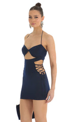 Strappy Cutout Bodycon Dress in Navy