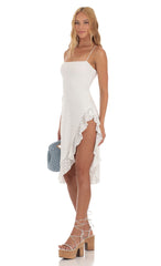 Ruffle Slit Dress in White