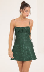 Floral Jacquard A-Line Dress in Green