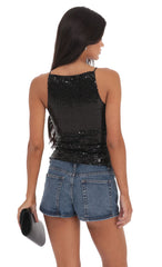 Sequin Straight Neck Top in Black