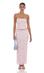 Strapless Floral Lace Two Piece Set in Pink