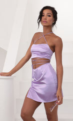 Leopard Satin Set in Lilac
