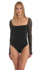 Diamond Glitter Square Neck Bodysuit in Black