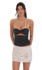 Sequin Velvet Mini Skort in Champagne