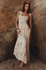 Vanilla Embroidered Hand Beaded Floral Maxi Dress