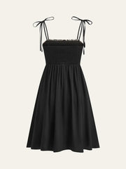 Embroidered Midi Dress With Tie-Up Straps