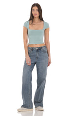 Short Sleeve Crop Top in Seaglass Blue
