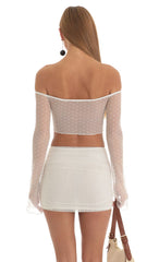 Dotted Mesh Two Piece Skirt Set in White