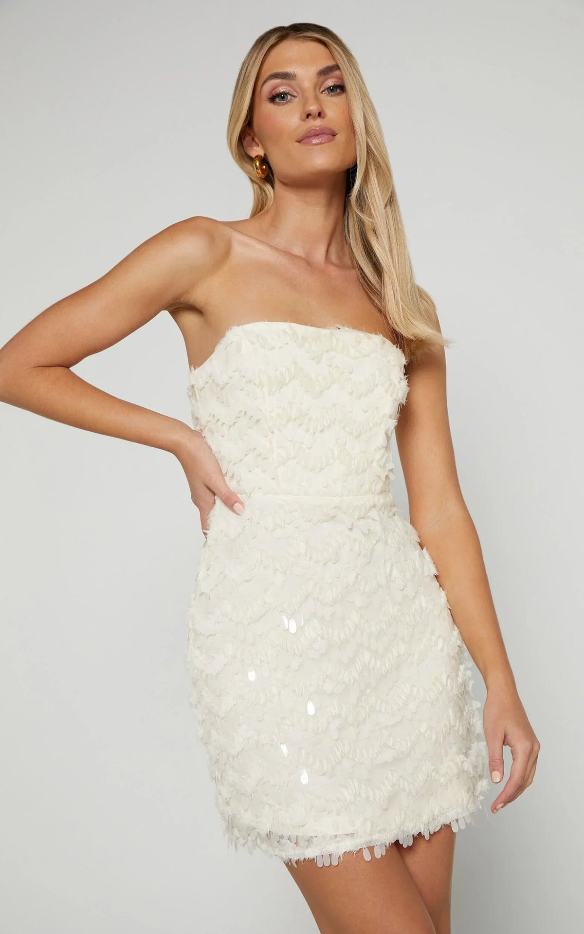 Nola Mini Dress - Strapless Sequin Dress In Cream